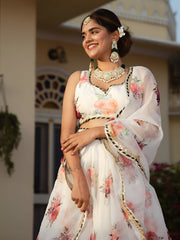 White Floral Printed Lehenga Choli with Dupatta