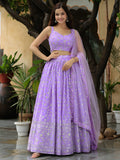Lavender Floral Embroidered Lehenga Choli with Matching Net Dupatta