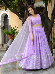 Lavender Floral Embroidered Lehenga Choli with Matching Net Dupatta