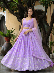 Lavender Floral Embroidered Lehenga Choli with Matching Net Dupatta