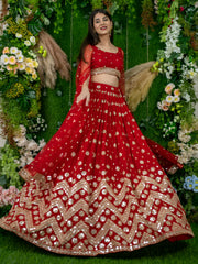 Red Bridal Lehenga Choli with Gold Embroidery