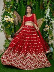 Red Bridal Lehenga Choli with Gold Embroidery
