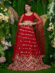 Red Bridal Lehenga Choli with Gold Embroidery