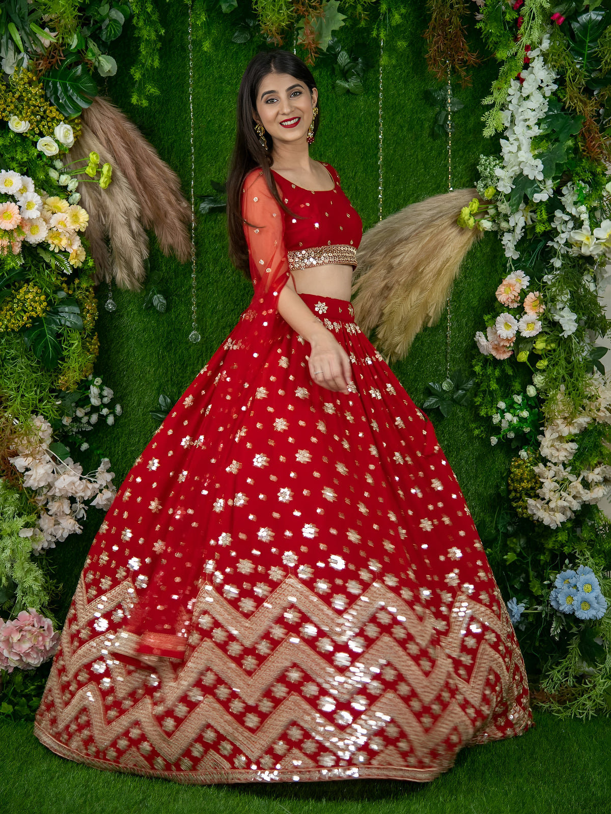 Red Bridal Lehenga Choli with Gold Embroidery