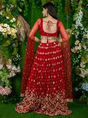 Red Bridal Lehenga Choli with Gold Embroidery