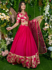 Hot Pink Floral Embroidered Lehenga Choli with Dupatta