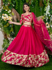 Hot Pink Floral Embroidered Lehenga Choli with Dupatta