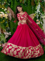 Hot Pink Floral Embroidered Lehenga Choli with Dupatta