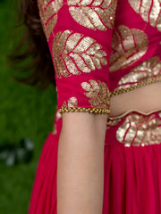 Hot Pink Floral Embroidered Lehenga Choli with Dupatta