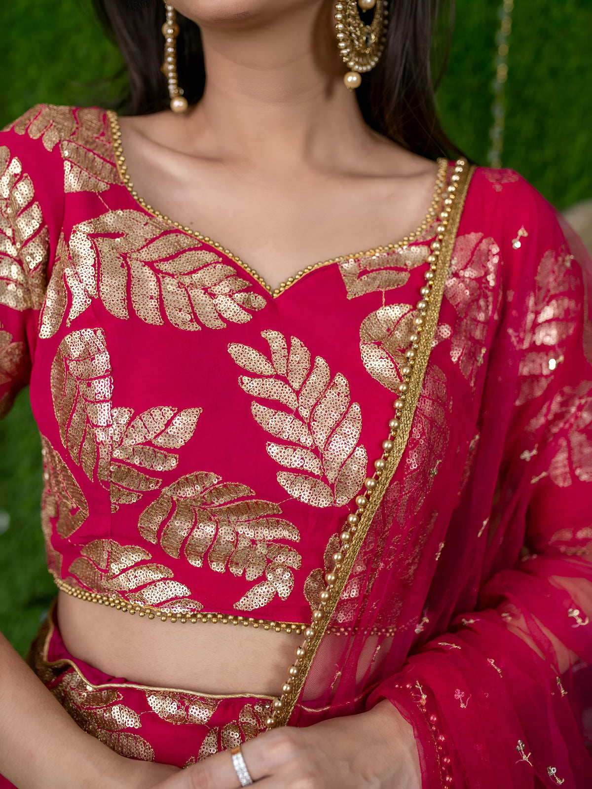 Hot Pink Floral Embroidered Lehenga Choli with Dupatta