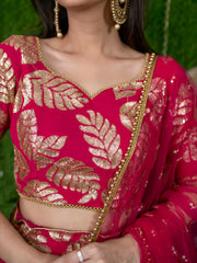 Hot Pink Floral Embroidered Lehenga Choli with Dupatta