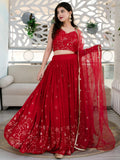 Red Embroidered Lehenga Choli with Sheer Dupatta