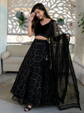 Black Embellished Lehenga Choli with Sheer Dupatta