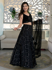 Black Embellished Lehenga Choli with Sheer Dupatta