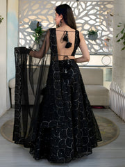 Black Embellished Lehenga Choli with Sheer Dupatta