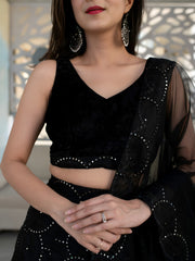 Black Embellished Lehenga Choli with Sheer Dupatta