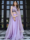 Lavender Georgette Lehenga Choli with Floral Embroidered Blouse & Dupatta