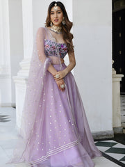 Lavender Georgette Lehenga Choli with Floral Embroidered Blouse & Dupatta