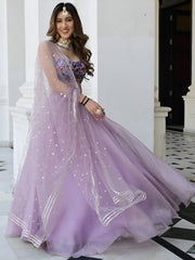 Lavender Georgette Lehenga Choli with Floral Embroidered Blouse & Dupatta