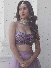 Lavender Georgette Lehenga Choli with Floral Embroidered Blouse & Dupatta