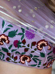 Lavender Georgette Lehenga Choli with Floral Embroidered Blouse & Dupatta