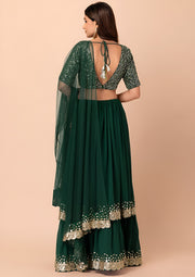 Dark Green Embroidered Sharara Suit with Gold Lace