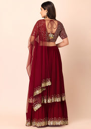 Maroon Red Sequin Lehenga Choli with Gold Lace Border