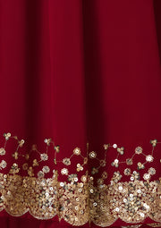 Maroon Red Sequin Lehenga Choli with Gold Lace Border
