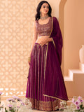 Wine Purple Embroidered Lehenga Choli with Gold Detailing