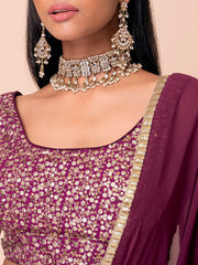 Wine Purple Embroidered Lehenga Choli with Gold Detailing