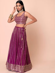 Wine Purple Embroidered Lehenga Choli with Gold Detailing