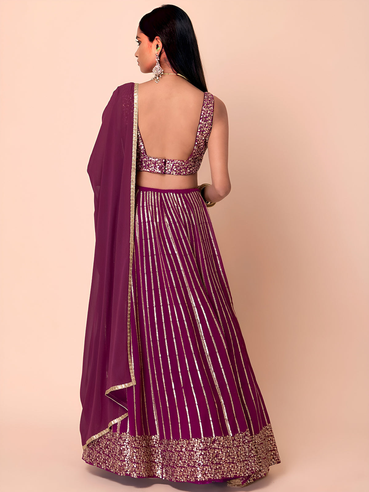 Wine Purple Embroidered Lehenga Choli with Gold Detailing