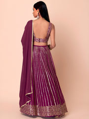 Wine Purple Embroidered Lehenga Choli with Gold Detailing
