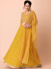 Mustard Yellow Sequin Embroidered Lehenga Choli Set with Dupatta