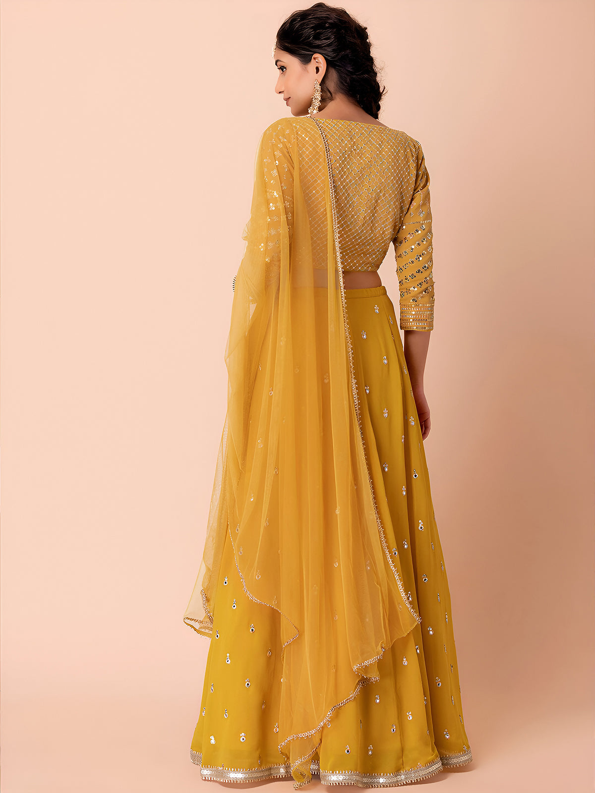 Mustard Yellow Sequin Embroidered Lehenga Choli Set with Dupatta
