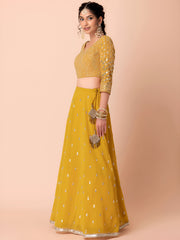 Mustard Yellow Sequin Embroidered Lehenga Choli Set with Dupatta