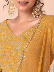 Mustard Yellow Sequin Embroidered Lehenga Choli Set with Dupatta