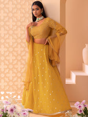 Mustard Yellow Sequin Embroidered Lehenga Choli Set with Dupatta