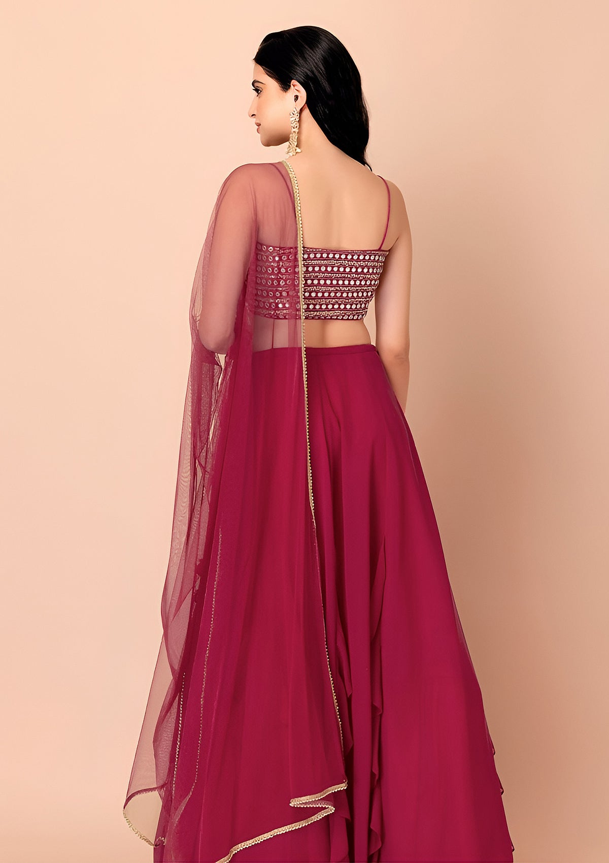 Rani Pink Ruffle Lehenga Choli with Sheer Dupatta