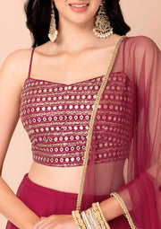 Rani Pink Ruffle Lehenga Choli with Sheer Dupatta