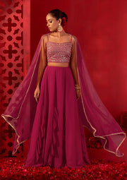 Rani Pink Ruffle Lehenga Choli with Sheer Dupatta