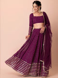 Wine Gold Embellished Lehenga Choli Set with Dupatta