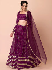 Wine Gold Embellished Lehenga Choli Set with Dupatta