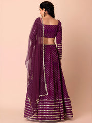 Wine Gold Embellished Lehenga Choli Set with Dupatta