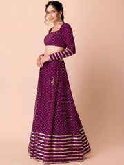 Wine Gold Embellished Lehenga Choli Set with Dupatta
