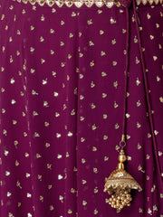 Wine Gold Embellished Lehenga Choli Set with Dupatta