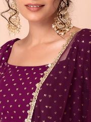Wine Gold Embellished Lehenga Choli Set with Dupatta