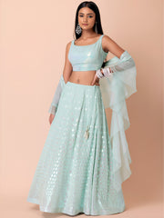 Ice Blue Shimmer Embellished Lehenga Choli Set with Dupatta