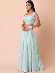 Ice Blue Shimmer Embellished Lehenga Choli Set with Dupatta