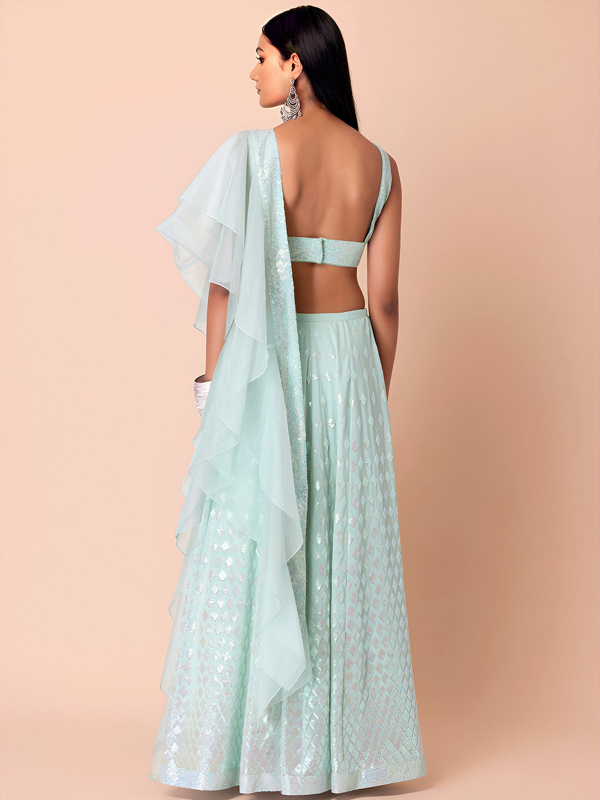 Ice Blue Shimmer Embellished Lehenga Choli Set with Dupatta